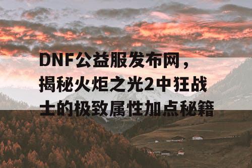 DNF公益服发布网，揭秘火炬之光2中狂战士的极致属性加点秘籍