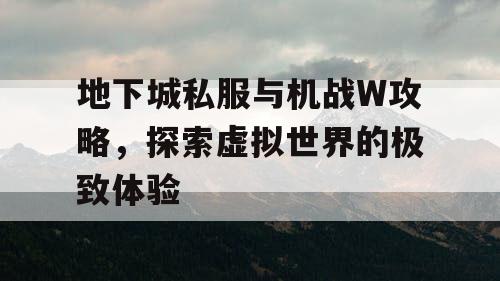 地下城私服与机战W攻略，探索虚拟世界的极致体验